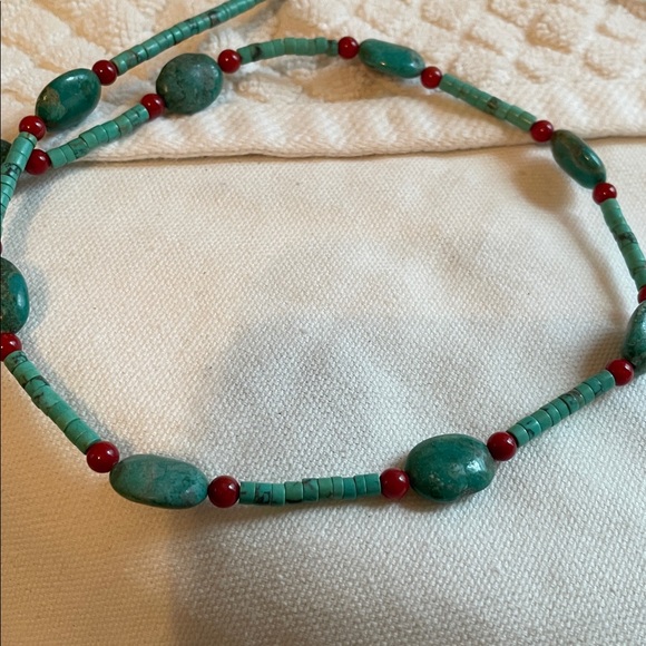 Chic Turquoise and Red Beaded Necklace - Picture 7 of 7